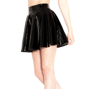 Minifalda Negra de PU Plisada en Línea A para Mujer, Falda Elástica Brillante con Cintura Elástica para Todas las Temporadas - Product Image 3