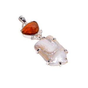 อัญมณีธรรมชาติ Hessonite พิสดารจี้มุก925เครื่องประดับเงินที่กำหนดเองทำด้วยมือเครื่องประดับเงินสเตอร์ลิงขายส่ง - Product Image 1