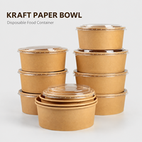 Bol à salade rond en papier kraft de 500 ml, boîte à lunch avec couvercle en papier, compatible micro-ondes