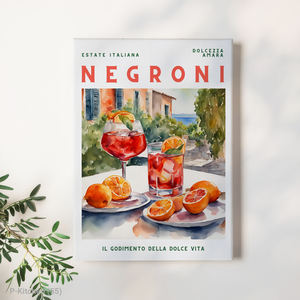 Décoration murale festive, affiche vintage de cocktail Negroni, impression sur toile pour décoration murale de bar rétro - Product Image 1