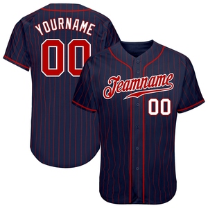 Maillot de baseball authentique OMMIZ INDUSTRY personnalisé bleu marine à rayures rouges et blancs, le plus vendu en gros - Product Image 1