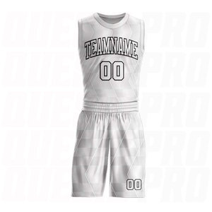 Conjunto de Uniforme de Baloncesto Sublimado Personalizado con Cuello Redondo en Gris, Blanco y Negro, Nombre del Equipo, Número y Logotipo Impresos, Sin Mangas - Product Image 3