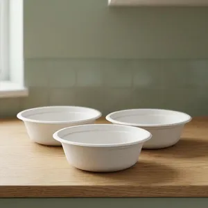 Bol rond jetable moulé en bagasse écologique de 180 ml, conteneur alimentaire biodégradable pour soupes, desserts, collations et traiteur - Product Image 3
