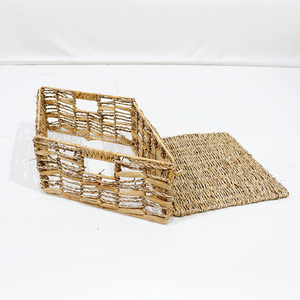 Cesta de Almacenamiento Cúbica Hecha a Mano, Tejida con Jacinto de Agua Natural y Mezcla de Pasto Marino, con Asas Integradas - Product Image 6