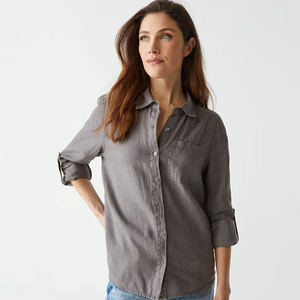<b>Women's</b> Casual <b>Denim</b> Button-Down Shirt Vintage Style Outwear Summer/Winter Ready Eco-Friendly Stylish Durable OEM Service Front - Product Image 3