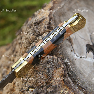 UA Supplies Hand Engraved Damascus Folding Pocket <b>Knife</b> Clip Point Resin & Olive Wood <b>Handle</b> Custom OEM Factory Direct <b>Knives</b> - Product Image 6
