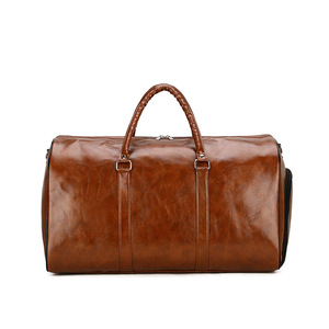 Sac de voyage en cuir pour homme, forme rectangulaire, fermeture à glissière, poignée supérieure, capacité 36-56L, pour les voyages - Product Image 1