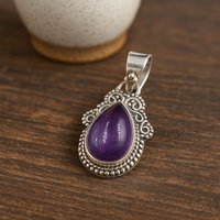 Pendentif en améthyste violette naturelle en forme de goutte d'eau, en argent sterling 925, avec filigrane, serti clos, or rose et or jaune