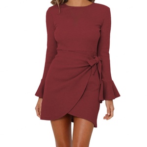 Robe élégante pour femmes, col en V, manches courtes, robe midi décontractée avec ceinture ajustable pour un usage quotidien et la mode estivale - Product Image 5