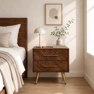 Colección BERGEN, Muebles de Dormitorio Modernos, Ecológicos y Duraderos, Mesa de Noche de Madera Maciza con 2 Cajones, Buen Precio - Product Image 1