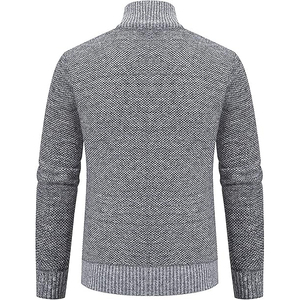 Cardigan zippé pour homme, col mandarin, manches classiques, couleur unie, tricot anti-boulochage, vêtement d'hiver - Product Image 2