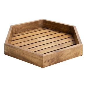 Plateau de service hexagonal en bois pour le petit-déjeuner, les aliments, le café, les collations, table ottoman, décoration de la maison, restaurant, plateau en bois naturel - Product Image 2