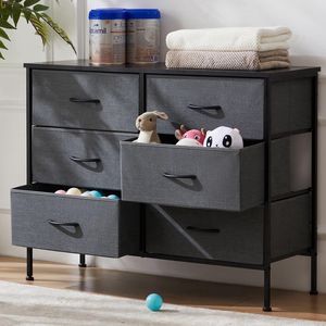 Commode à 6 tiroirs en tissu, armoire de rangement en métal pour chambre à coucher, entrée, gris - Product Image 1