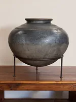 Pot à eau rond vintage en fer avec support, pot de fleurs, vase pour entrée de porte, coin de jardin, salon, décoration intérieure