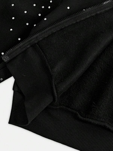 Custom <b>Black</b> Cropped Hooded <b>Sweatshirt</b> <b>Black</b> Cropped Hooded <b>Sweatshirt</b> With Rhinestone Dot Print Regular Fit Autumn Wear - Product Image 5