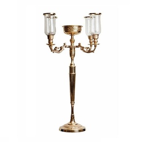 <b>Brass</b> tabletop 3 arm candelabra 30 inch candle <b>holder</b> glass shade candle stand decorative <b>candlestick</b> <b>holder</b> luxury wedding - Product Image 1