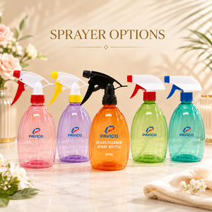 ขวดสเปรย์พลาสติกทรงรี PET 500 มล. สีใสอำพัน พร้อมหัวฉีดสเปรย์สำหรับน้ำยาทำความสะอาดกระจก ทำความสะอาดบ้าน ผลิตในเวียดนาม - Product Image 6