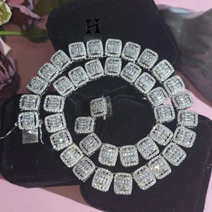Luxury Pink Diamond Baguette Cluster <b>Chain</b> Necklace 14K Rose Gold <b>Iced</b> <b>Out</b> Emerald Cut Link Choker Men Hip Hop Jewelry Wholesale - Product Image 3