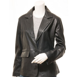 Custom Women's Genuine <b>Leather</b> <b>Blazer</b> Full Sleeve Turn-down Collar Single Button Solid Color Outer Wear - Product Image 1