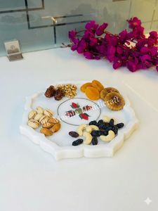 Plato de Mármol y Latón Real Hecho a Mano, Diseño Floral de Alta Calidad, Decoración Estética para el Hogar y Hoteles - Product Image 5