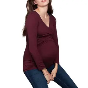 Mutterschaft T-Shirt farbige lange Ärmel schlicht marron Schwangerschaft T-Shirts Stillen Kleidung Schwangerschaft Nursing Tank Oberteile