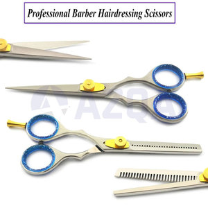 Premium Stainless Steel Blue and Pink Color Coated Barber Hair Cutting and <b>Thinning</b> Scissors Set with Silicon <b>Ring</b> Finger Rest - Product Image 2