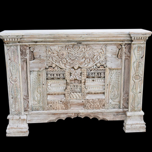 Console décorative de comptoir de magasin rustique vintage en bois massif sculpté à la main, artisanat Haswani, style antique blanc, Rajasthan - Product Image 1