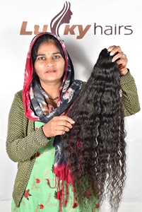 Extensions de cheveux humains indiens Remy non traités, bouclés, ondulés, style vague d'eau, cuticules alignées, texture ondulée profonde - Product Image 6