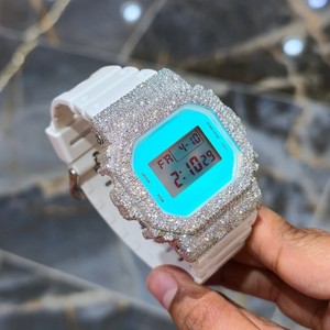 Digital <b>Watch</b> Women Rhinestone Square Case 20mm Silicone Band Fashion Luxe Style Quartz Movement White Dial - Product Image 1