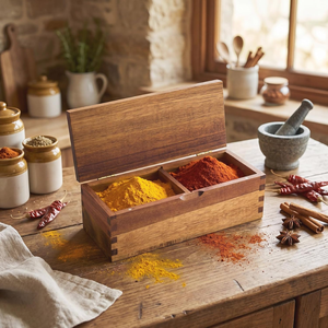 Boîte de rangement en bois d'acacia de haute qualité, 2 compartiments, organisateur de sel pour comptoir de cuisine, en provenance du Vietnam - Product Image 4