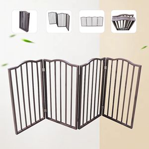 Cancelletto per Animali Domestici Autoportante in Legno per Porte e Scale, Design ad Arco Marrone, Motivo Solido - Product Image 4