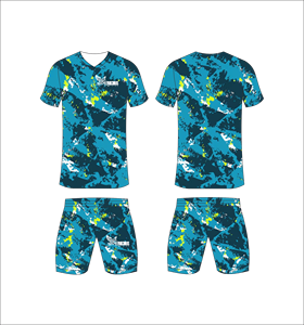 Conjunto de Camiseta y Pantalones Cortos Sublimados Personalizados, Patrón de Camuflaje Azul, Ropa Deportiva Transpirable de Alto Rendimiento - Product Image 1
