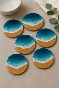 Escultura de Mesa Pintada a Mano con Resina Ecológica con Diseño de Olas del Océano (6 Piezas), Decoración de Playa en Color Personalizado para Mesa de Cocina, Comedor, Cafetería - Product Image 2