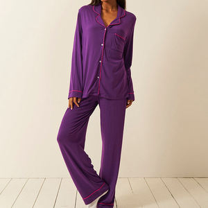 Women's <b>Summer</b> Sexy Short Sleeve Breathable Elastic Waist 4-Piece Cotton Modal <b>Pyjamas</b> Full Length Sleepwear Set - Product Image 5