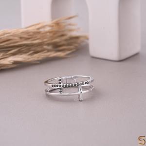 Anillo Cruzado de Moissanita Negra, Oro Sólido de 14K, Doble Banda, Anillo Minimalista de Fe, Joyería Religiosa, Satani Brothers - Product Image 2