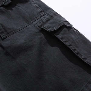 Pantalones cortos de mezclilla cargo con bordado, estilo hip hop, de corte recto, multibolsillos, color negro, para hombre, estilo casual de verano. - Product Image 5