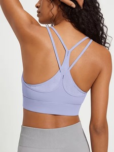 Women Mesh Back Strappy Workout <b>Crop</b> <b>Top</b> Medium <b>Support</b> Yoga Bra Molded Removable Padding Sports Apparel Private Label Supplier - Product Image 5