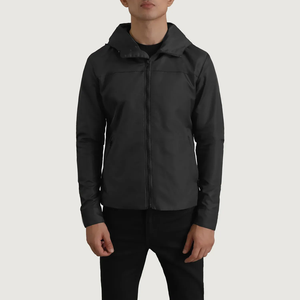 Veste softshell noire à capuche pour homme, résistante à l'eau, coupe ajustée, manches longues, fermeture éclair, vêtements de randonnée pour l'automne - Product Image 2