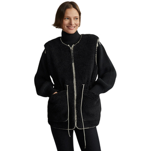 Chaleco polar negro premium para mujer, sin mangas, con cremallera frontal, ropa exterior informal con bolsillos, cuello alto, cálido, para usar en capas. - Product Image 3