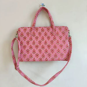 Sac pour ordinateur portable unisexe léger en tissu de coton à imprimé floral de luxe fait à la main avec poignée souple et fermeture à glissière pour les voyages - Product Image 1