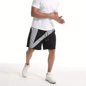 Shorts de bain pour hommes à motif géométrique, taille mi-haute, cordon de serrage, séchage rapide, style sportif, noir, gris, blanc - Product Image 1