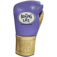 Gants de boxe personnalisés No Boxing No Life Championship Line violet/or MMA Sanda en cuir extensible avec fermeture à lacets antidérapants