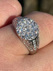 Anillo de compromiso unisex con incrustaciones de diamantes simulados, chapado en rodio, plata de ley 925, estilo hip hop, para aniversario o boda. - Product Image 2