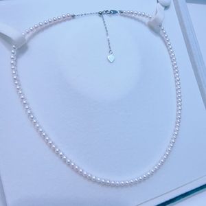 Collier chaîne en perles d'eau douce Aurora Akoya de Zhuji Source, 3-4 mm, perles de bébé, chaîne claviculaire, blanc froid, cuir, collier en perles d'eau douce - Product Image 4