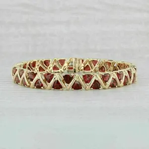 8ct Trillion Cut Simulated Ruby Women's Ethnic <b>Charming</b> Wedding <b>Silver</b> Alloy <b>Bracelet</b> 14k Yellow Gold Plated - Product Image 1