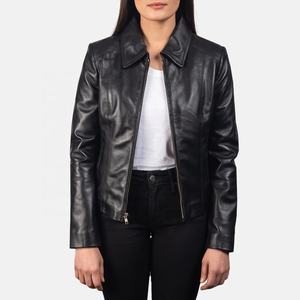 Chaqueta de bombardero de cuero genuino para mujer con logotipo personalizado, ropa de calle de moda, abrigos teñidos lisos transpirables para mujer - Product Image 1