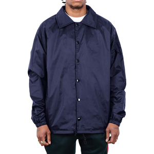 Men's Navy Blue <b>Coach</b> Jacket Regular Fit Turn-down Collar Button Front Waterproof Casual Outerwear Spring Wear - Product Image 4