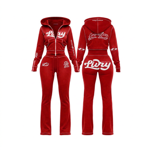 Conjunto Deportivo de Mujer con Capucha, Sudadera con Cierre y Mangas Largas, Pantalones de Poliéster Tejido con Estampado de Letras Azules, Ropa de Otoño - Product Image 2