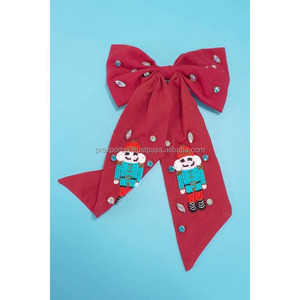 Red Ho Ho Ho Christmas Hair Bow for Girls Large Satin Santa Hat Embellished Animals for Holiday Parties Winter Outfits Gifts - Product Image 6