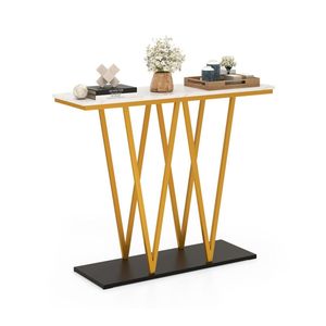 Consolle da Ingresso Contemporanea a Forma di W da 40 Pollici con Struttura in Metallo e Piano in Finto Marmo per Corridoio e Soggiorno - Product Image 4